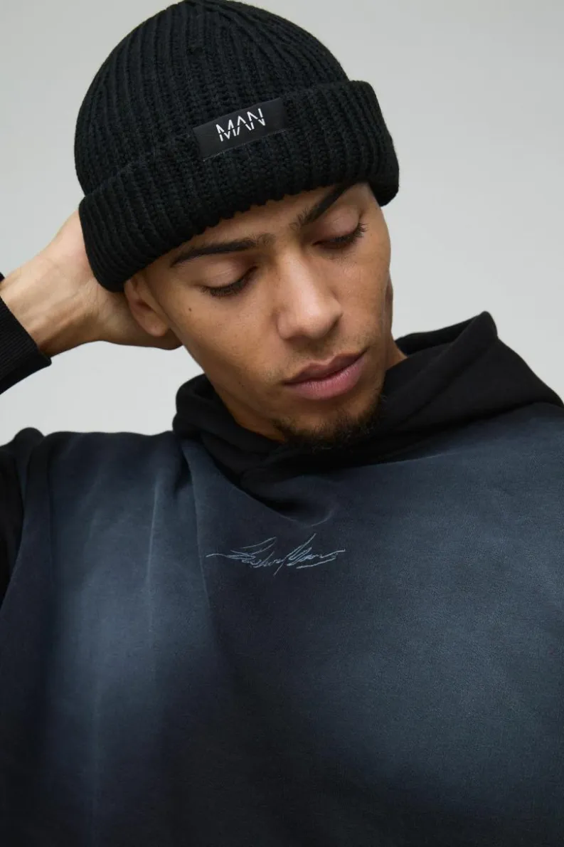 Clearance boohooMAN Man Tab Beanie black