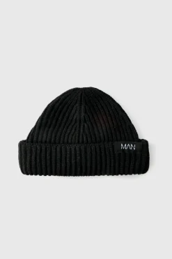 Clearance boohooMAN Man Tab Beanie black