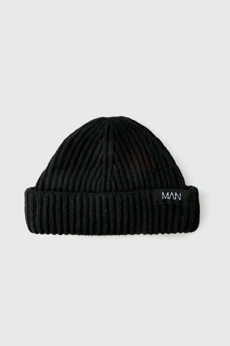 Clearance boohooMAN Man Tab Beanie black