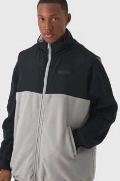Best Sale boohooMAN Man Tab Boxy Colour Block Fleece Gilet In grey