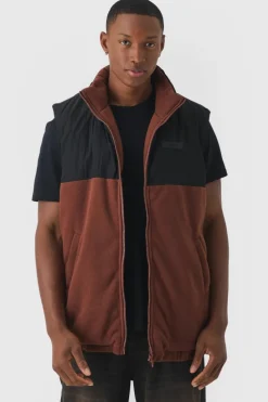 Best boohooMAN Man Tab Boxy Colour Block Fleece Gilet In brown