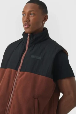 Best boohooMAN Man Tab Boxy Colour Block Fleece Gilet In brown