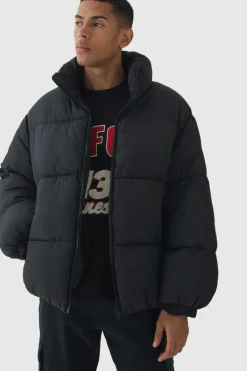 Sale boohooMAN Man Tab Boxy Heavy Padded Puffer Jacket In black