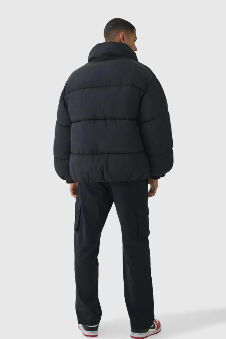 Sale boohooMAN Man Tab Boxy Heavy Padded Puffer Jacket In black