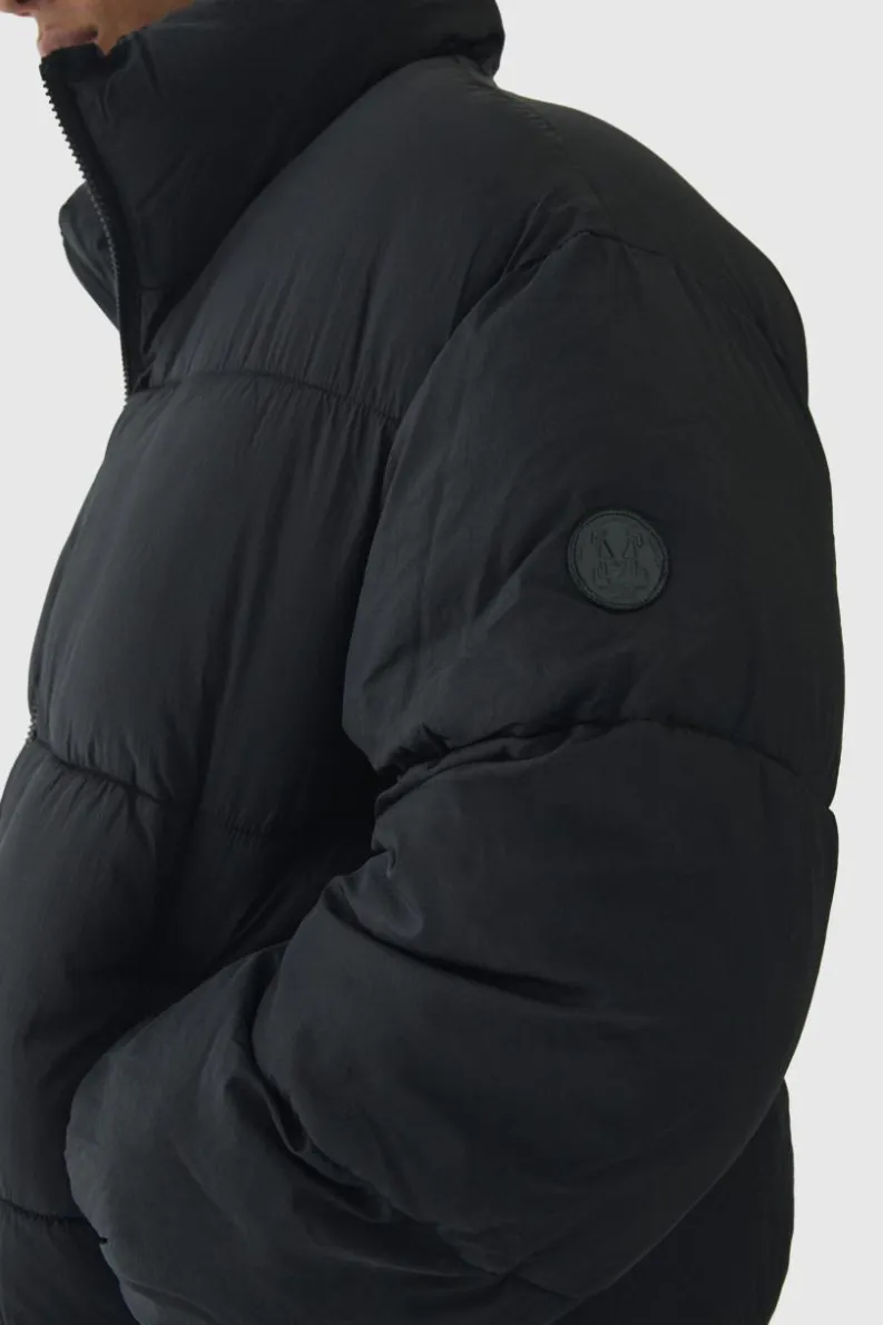 Sale boohooMAN Man Tab Boxy Heavy Padded Puffer Jacket In black