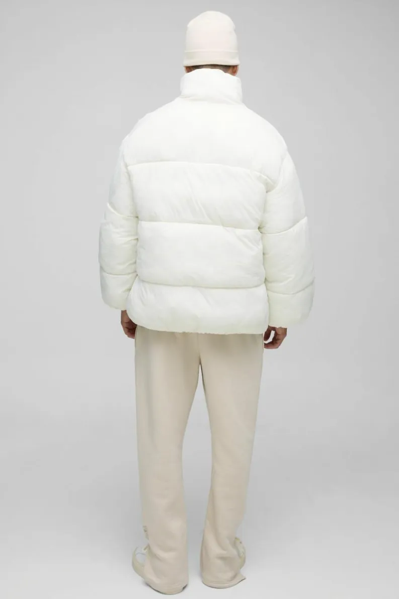 Clearance boohooMAN Man Tab Boxy Heavy Padded Puffer Jacket In ecru