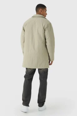 Discount boohooMAN Man Tab Crinkle Longline Mac Jacket In sand