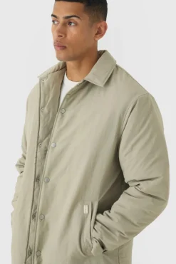 Discount boohooMAN Man Tab Crinkle Longline Mac Jacket In sand
