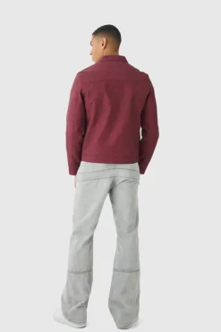 Store boohooMAN Man Washed PU Tonal Biker Jacket In burgundy