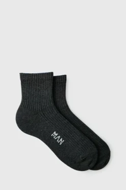 Store boohooMAN Man Woven Tab Socks charcoal