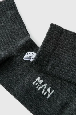 Store boohooMAN Man Woven Tab Socks charcoal