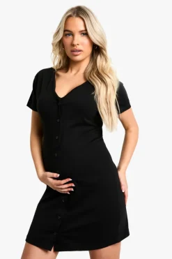 Hot boohoo Maternity Button Front Nightie black