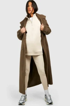 Shop boohoo Maternity Half Zip Oversized Sweatshirt And Legging Set stone