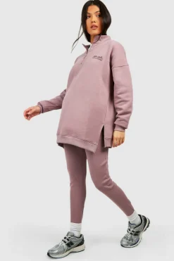 Cheap boohoo Maternity Half Zip Oversized Sweat And Rib Legging Set mauve