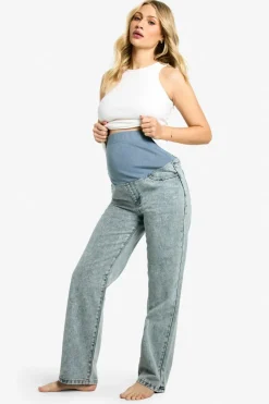 Hot boohoo Maternity Over The Bump Straight Leg Jeans light blue