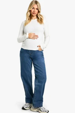 Cheap boohoo Maternity Over The Bump Straight Leg Jeans vintage wash
