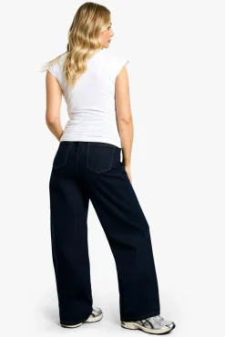 Shop boohoo Maternity Over The Bump Wide Leg Jeans indigo