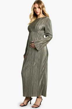 Outlet boohoo Maternity Plisse Batwing Midaxi Dress light khaki