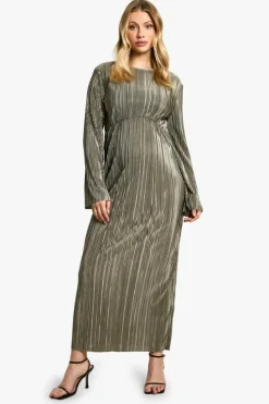 Outlet boohoo Maternity Plisse Batwing Midaxi Dress light khaki