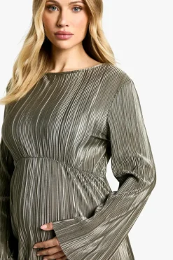 Outlet boohoo Maternity Plisse Batwing Midaxi Dress light khaki