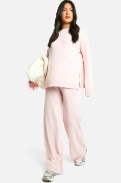 Online boohoo Maternity Soft Knit Jumper And Flares Knitted Co-ord pale pink