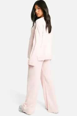 Online boohoo Maternity Soft Knit Jumper And Flares Knitted Co-ord pale pink
