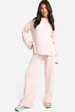 Online boohoo Maternity Soft Knit Jumper And Flares Knitted Co-ord pale pink