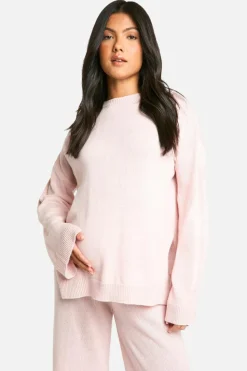 Online boohoo Maternity Soft Knit Jumper And Flares Knitted Co-ord pale pink