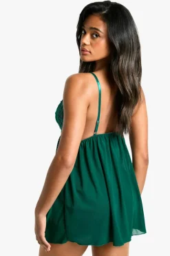 Discount boohoo Mesh and Lace Babydoll and String Set emerald