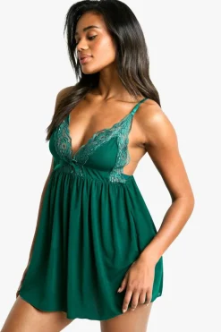Discount boohoo Mesh and Lace Babydoll and String Set emerald