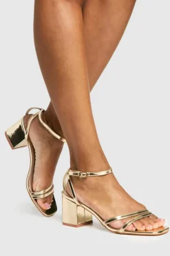 Outlet boohoo Metallic Low Block Asymmetric Barely There Heels gold