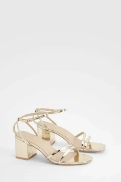 Outlet boohoo Metallic Low Block Asymmetric Barely There Heels gold