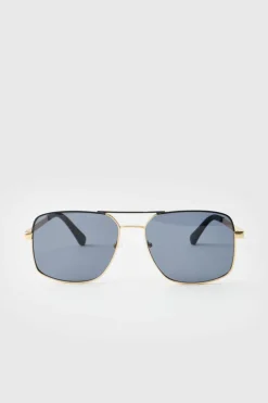 Flash Sale boohooMAN Metal Navigator Sunglasses gold