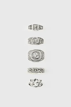 Best boohooMAN Metal Ring 5 Pack silver