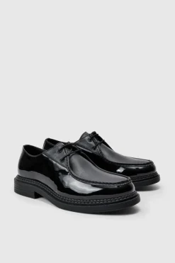 Cheap boohooMAN Mix Fabric Smart Lace Up Shoe In black