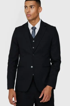 Fashion boohooMAN Mix & Match Linen Blend Slim Fit Blazer black