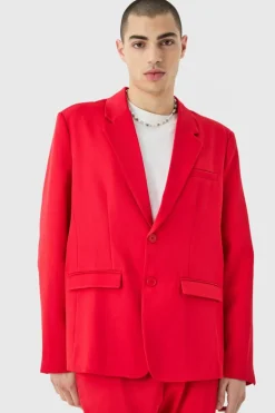 New boohooMAN Mix & Match Oversized Single Breasted Blazer red