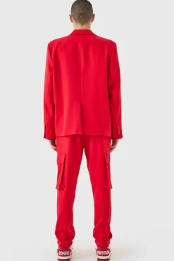 New boohooMAN Mix & Match Oversized Single Breasted Blazer red