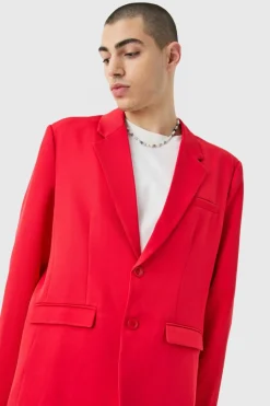 New boohooMAN Mix & Match Oversized Single Breasted Blazer red