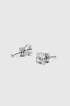 Cheap boohooMAN 8mm Square Stud Diamante Earrings silver