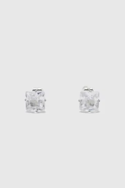 Cheap boohooMAN 8mm Square Stud Diamante Earrings silver