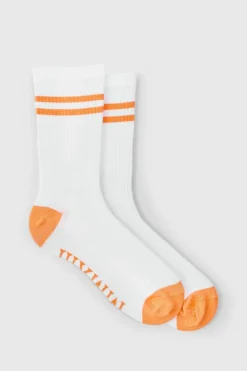 Shop boohooMAN MMXIII Sole Graphic Stripe Socks white