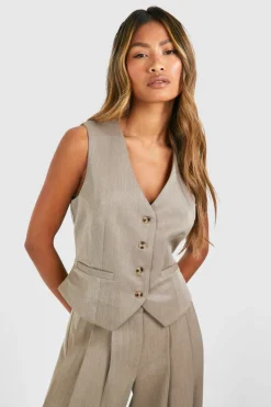 Cheap boohoo Mock Horn Fitted Waistcoat taupe