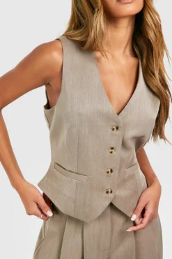 Cheap boohoo Mock Horn Fitted Waistcoat taupe
