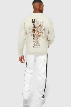 Hot boohooMAN Monaco Back Print Sweatshirt sand