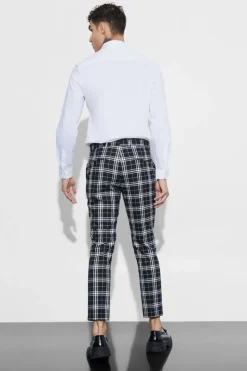 Flash Sale boohooMAN Mono Tartan Cropped Smart Trouser black