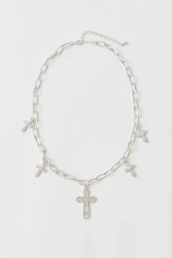 Best Sale boohooMAN Multi Cross Necklace silver
