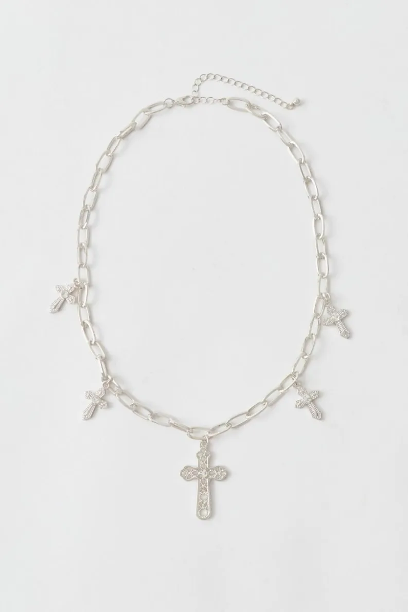 Best Sale boohooMAN Multi Cross Necklace silver