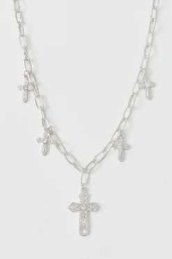 Best Sale boohooMAN Multi Cross Necklace silver
