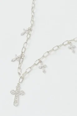 Best Sale boohooMAN Multi Cross Necklace silver